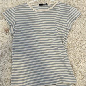 Brandy Melville Cream and Light Blue Striped Short Sleeve Tee